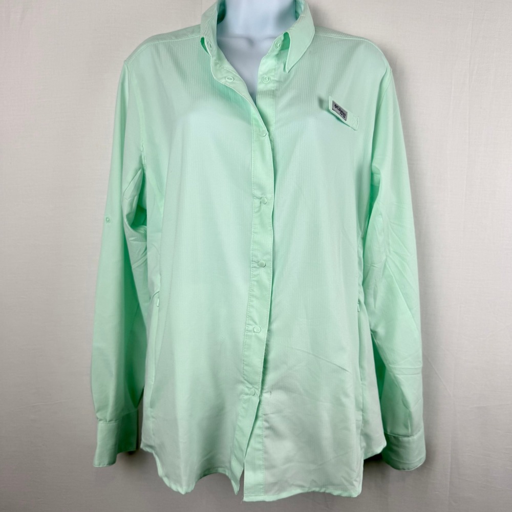 Columbia PFG Tamiami II Fishing Shirt Mint Green Womens XL Long Sleeve Vented